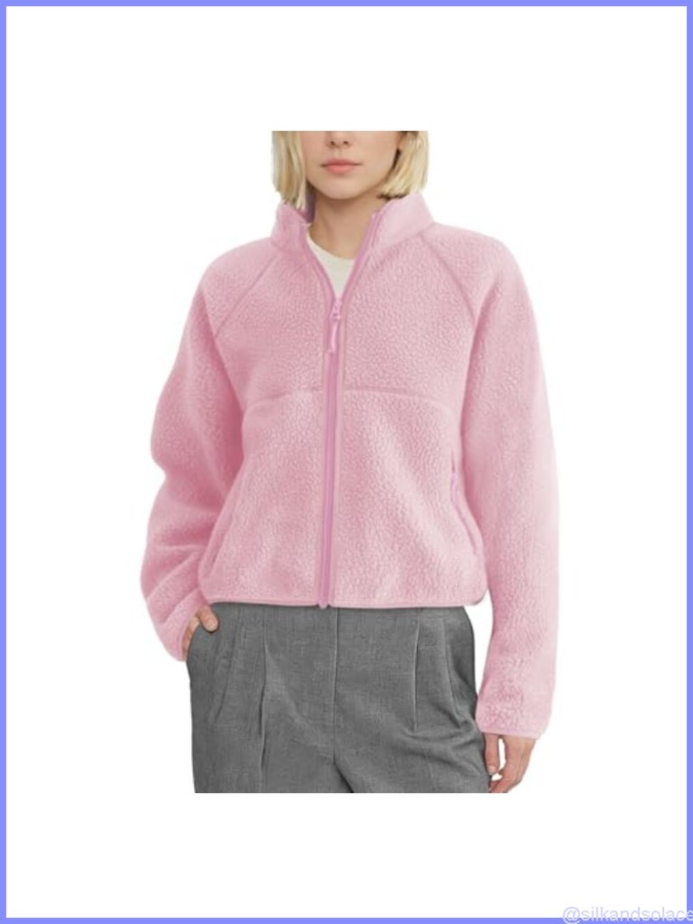 Womens Fleece Jacket Sherpa Long Sleeve Full Zip Up Coat with Pockets